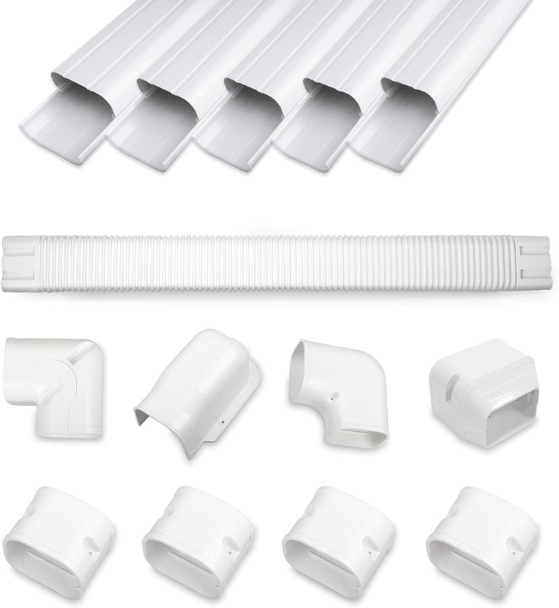 MOOITEK مجموعة غطاء خط PVC بطول 10 أقدام 3 بوصات لمكيفات الهواء المنفصلة، غطاء PVC رفيع زخرفي لأنظمة التكييف المركزي ومضخات الحرارة، غطاء أنابيب أبيض - Image 1